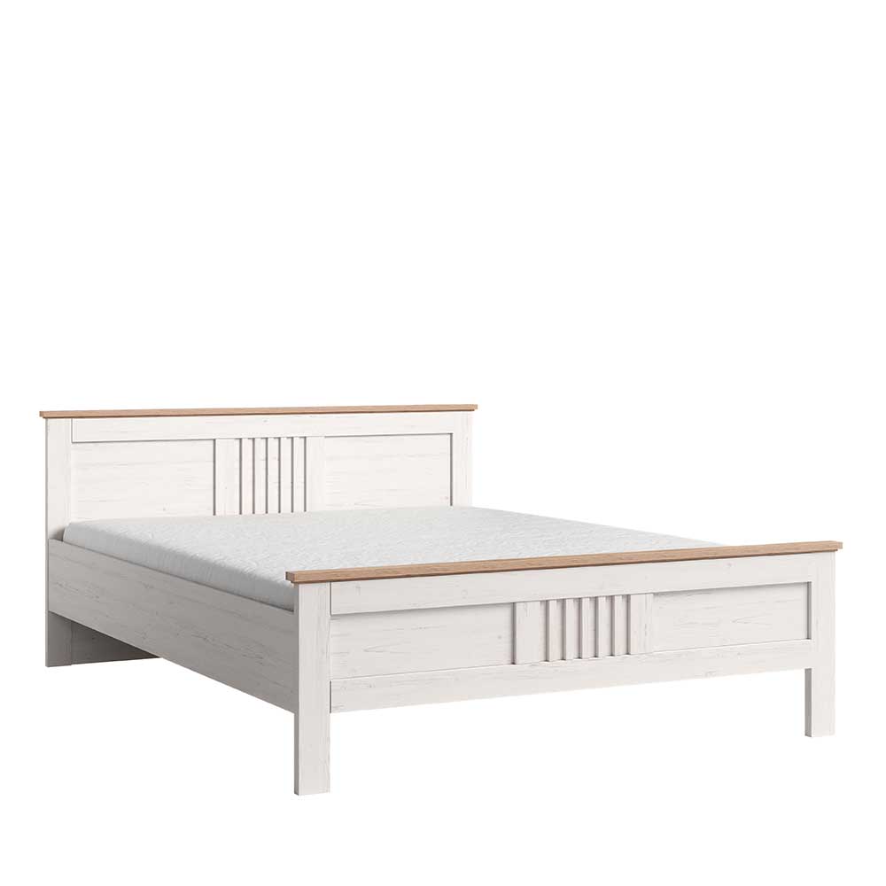 180x200 Landhausbett in Weiß & Eiche Dekor - Malvissa