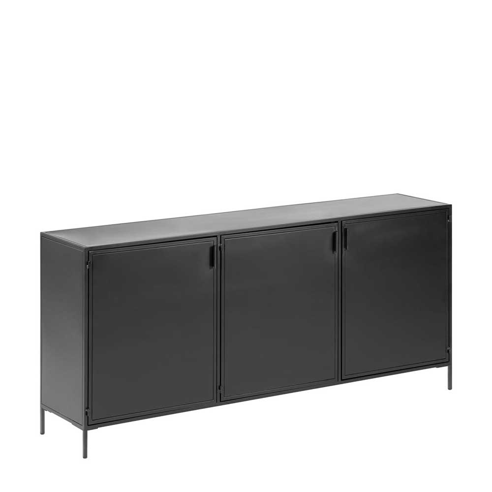 Schwarzes Metall Sideboard mit drei geschlossenen Türen für den Wohnbereich – Magde