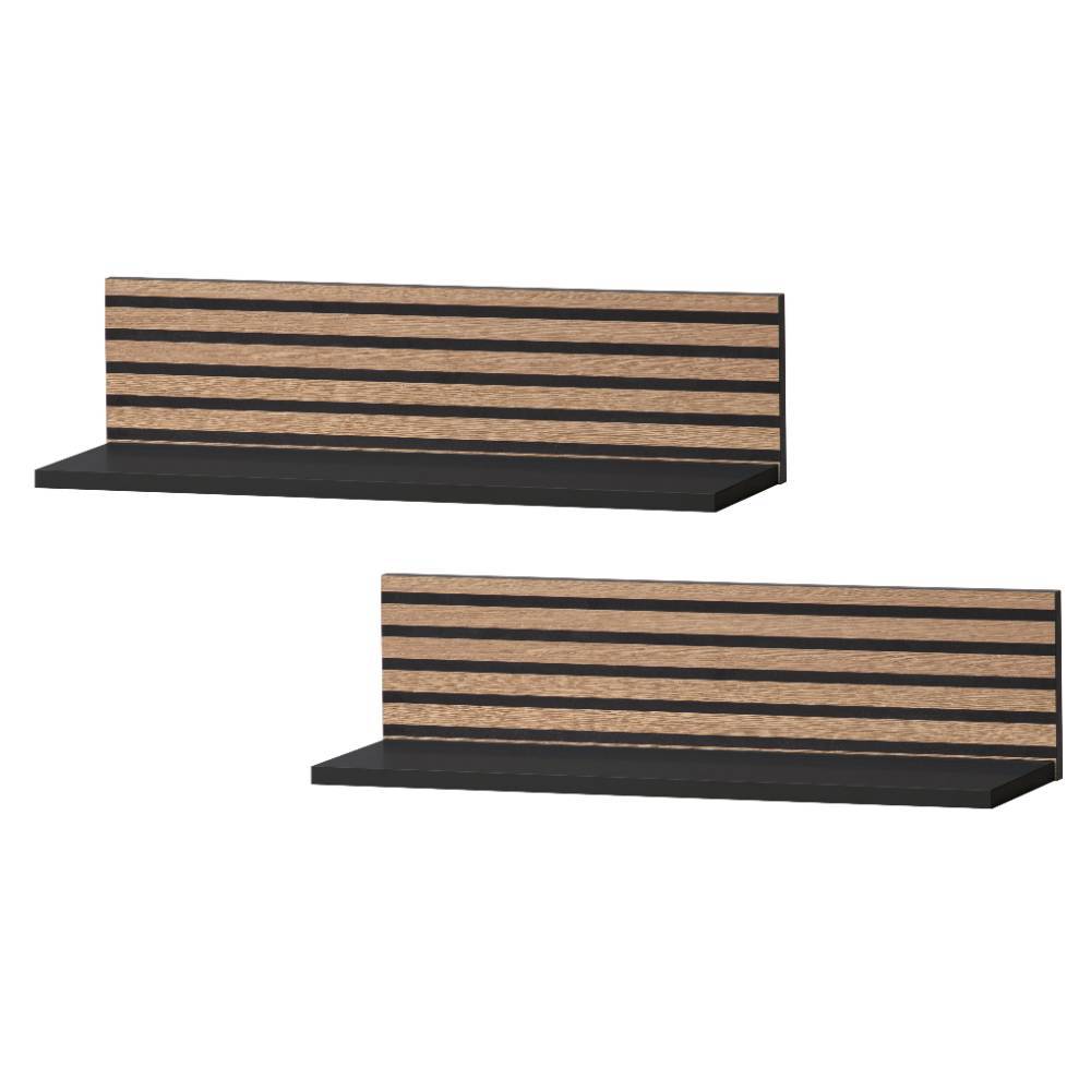 Wandregal Duo in Mattschwarz und Holzoptik - Morena (2er Set)