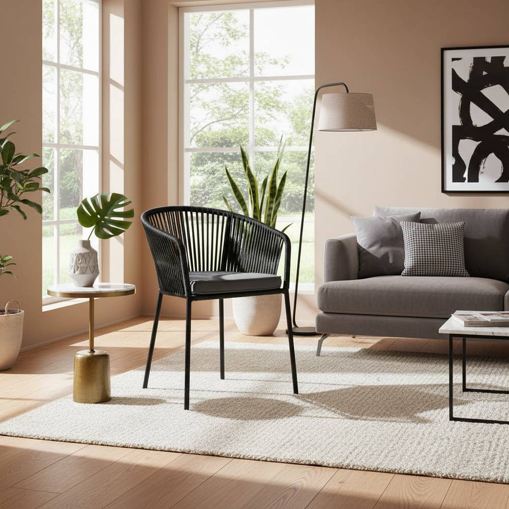 Stühle mit Kordelgeflecht in Schwarz - Gesdana (4er Set)
