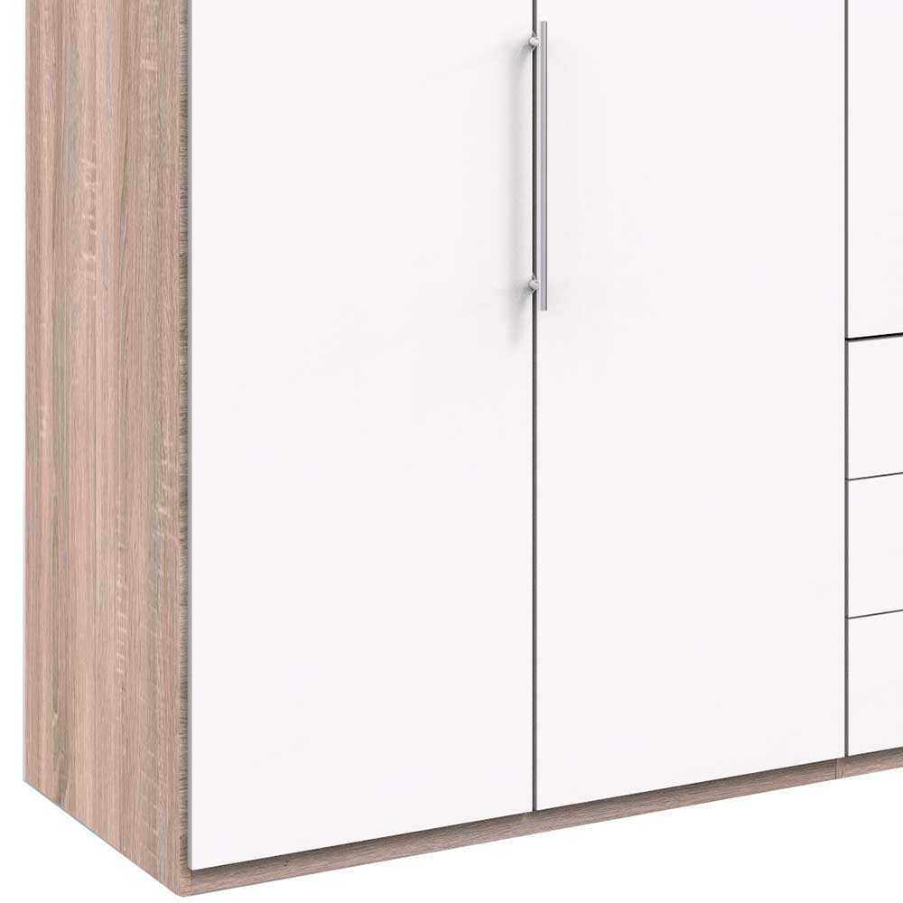 Falttüren-Kleiderschrank in Weiß & Eiche sägerau - Vaclyn