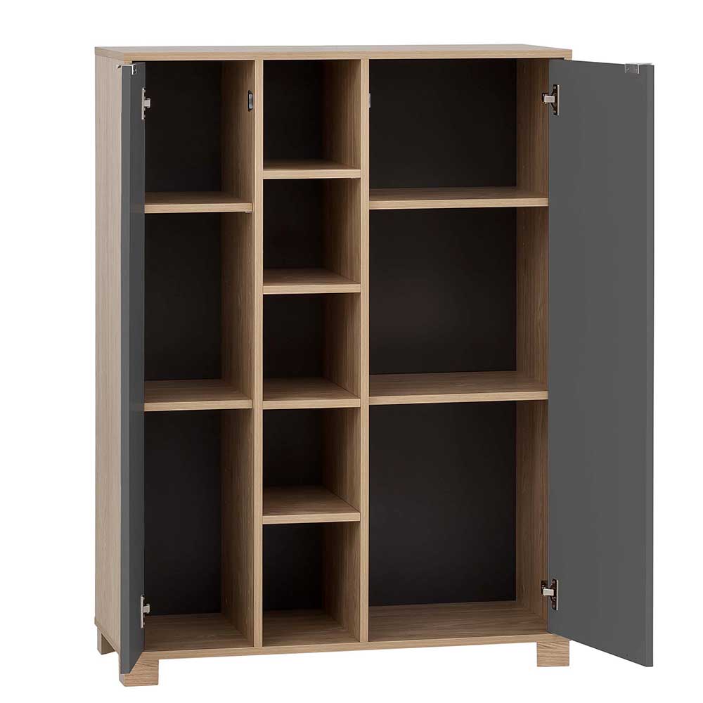 Modernes Highboard in Dunkelgrau & Eiche Hell - Vonza