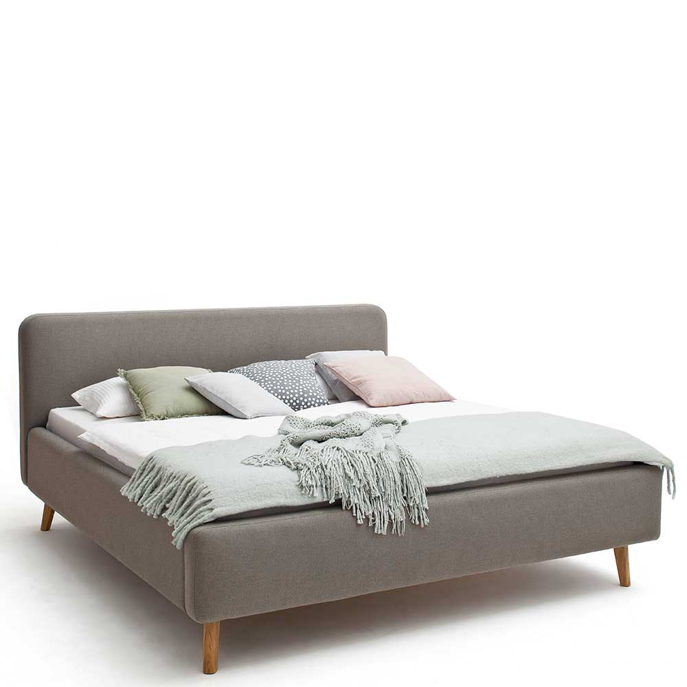 Modernes Stoff Doppelbett in Taupe - Vivien