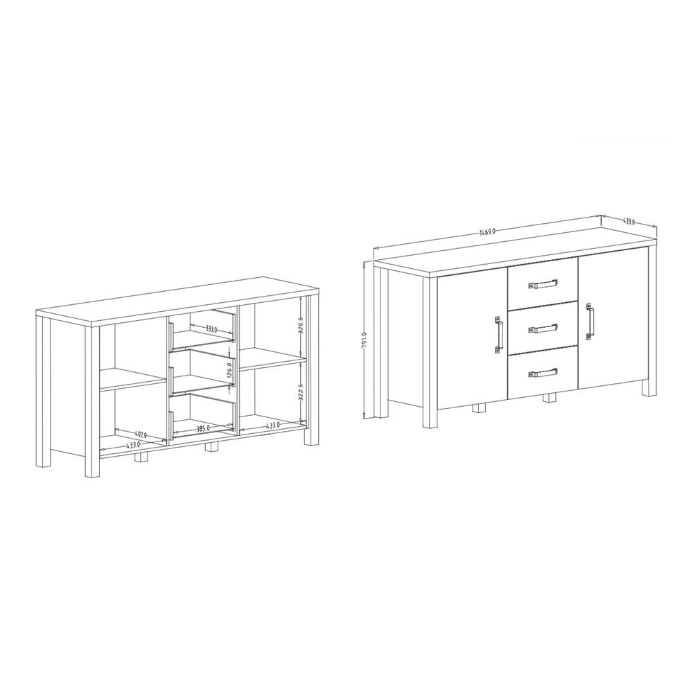 Wohnzimmer Kommode in Fichte Optik - Simeona