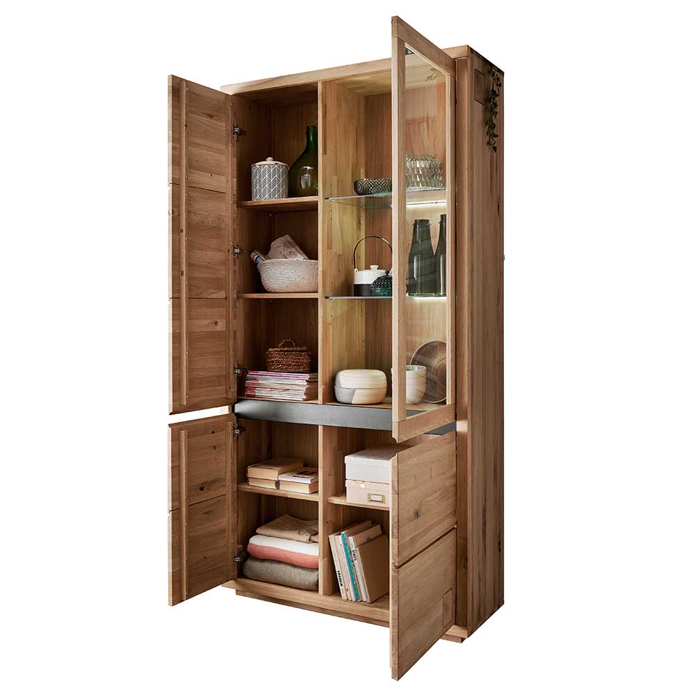 103x205x40 Vitrinenschrank aus Wildeiche Massivholz - Embleys