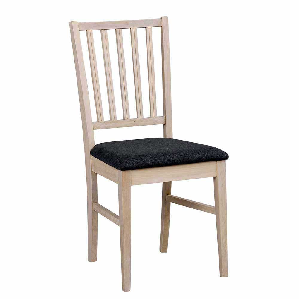 Ovaler Esstisch Eiche White Wash & 4 Stühle Pessoa mit Webstoff Grau (fünfteilig)