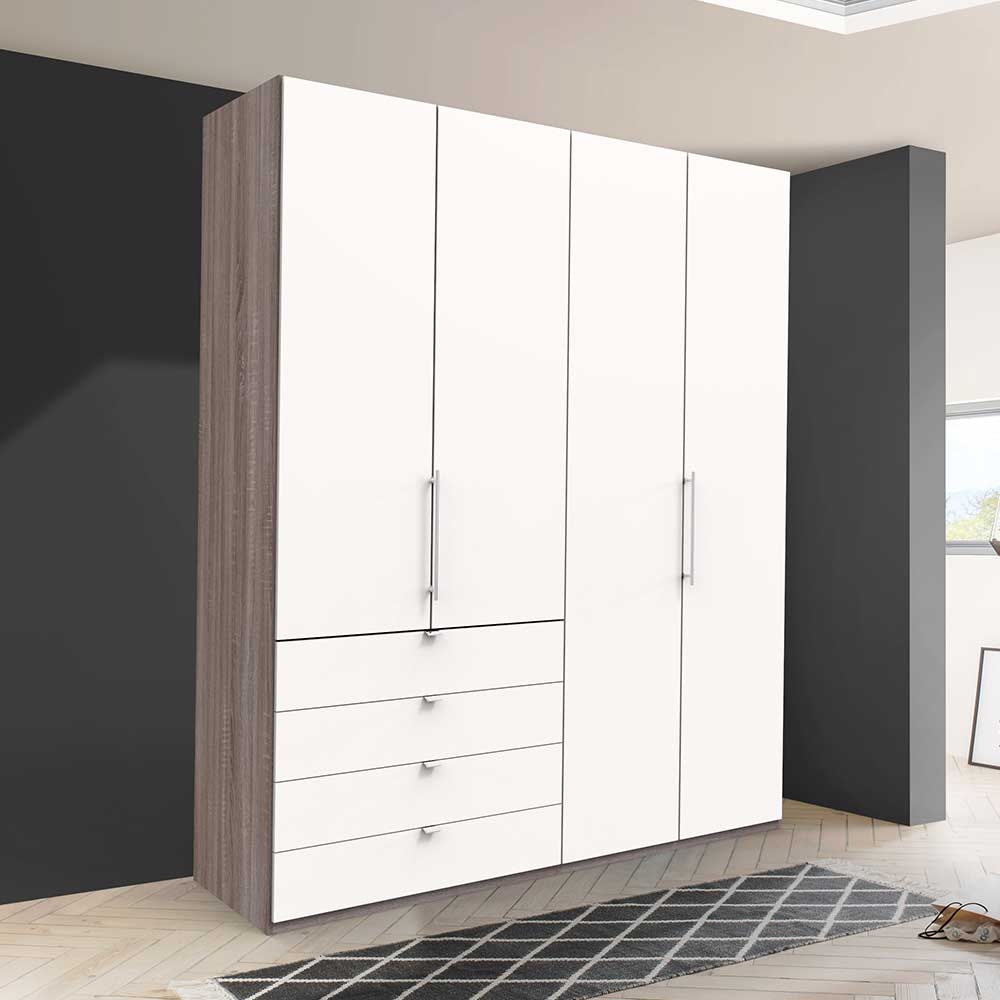 Schlafzimmerschrank in Weiß & Eiche dunkel - Tivierto