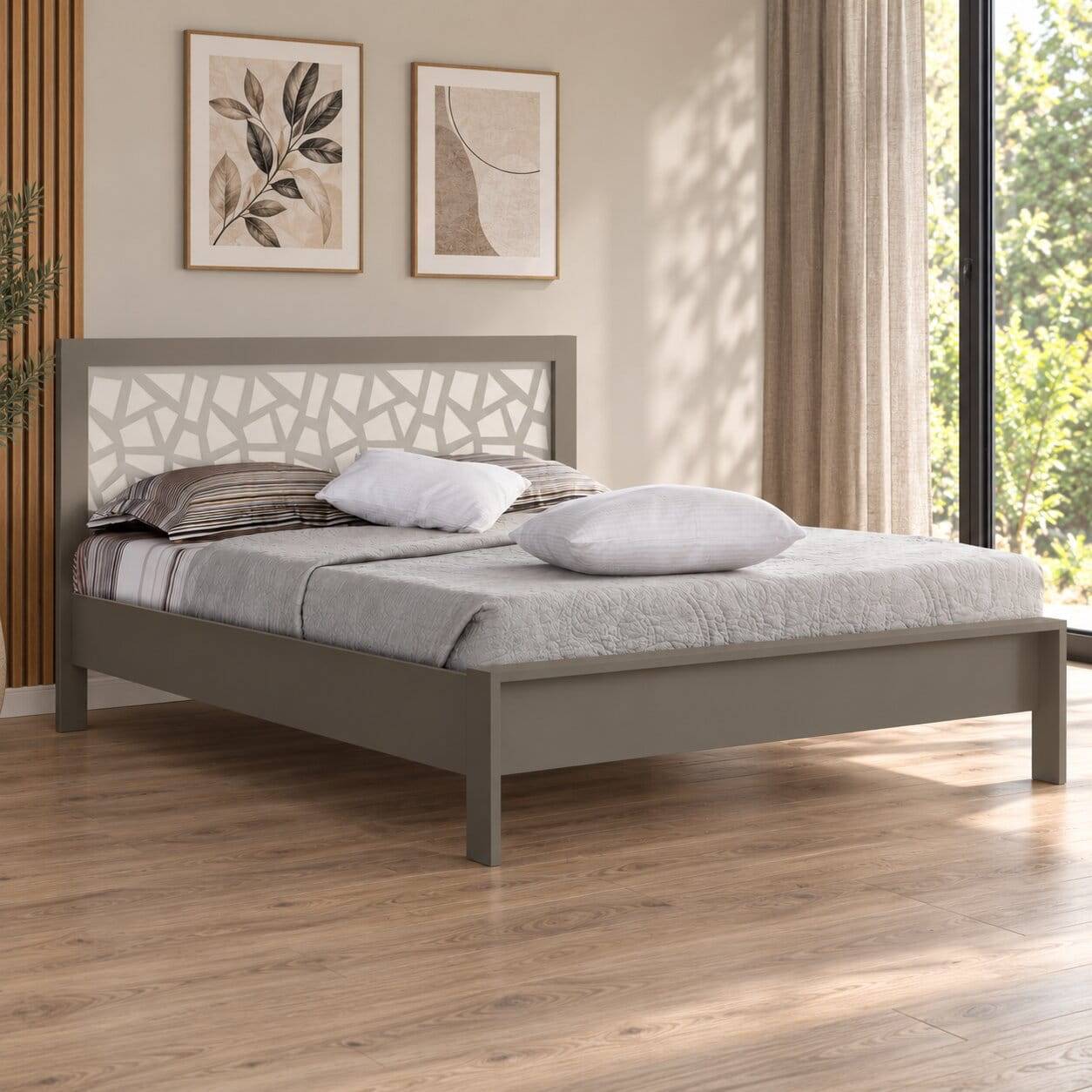 Design-Metallbett in Grau mit Weiß - Lobitius