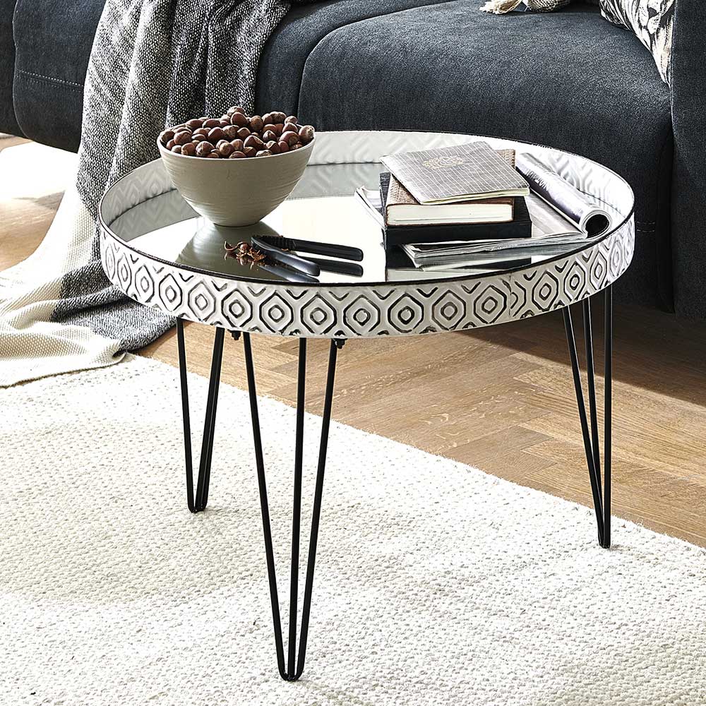 Runder Design Sofatisch mit Spiegelglas Platte - Delbra