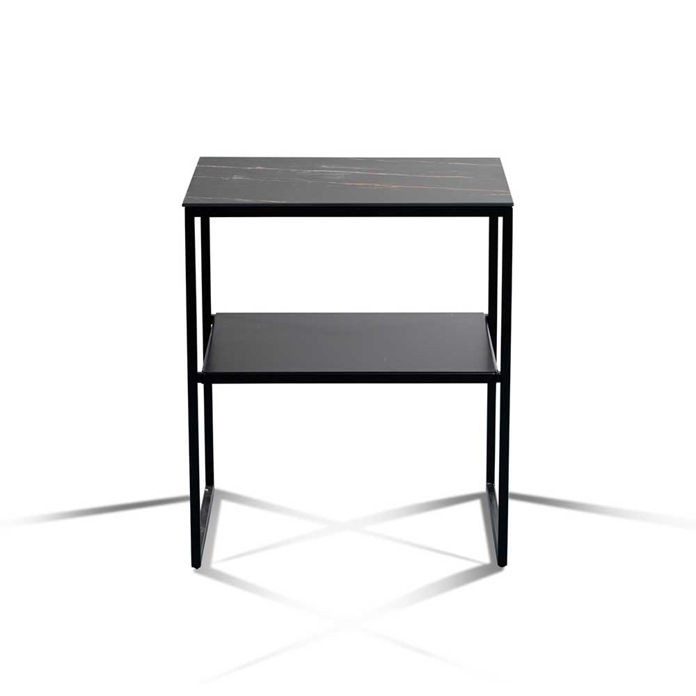 Beistelltisch mit schwarzem Metallgestell und Ablage in schwarzer Marmor Optik für das Wohnzimmer – Eila