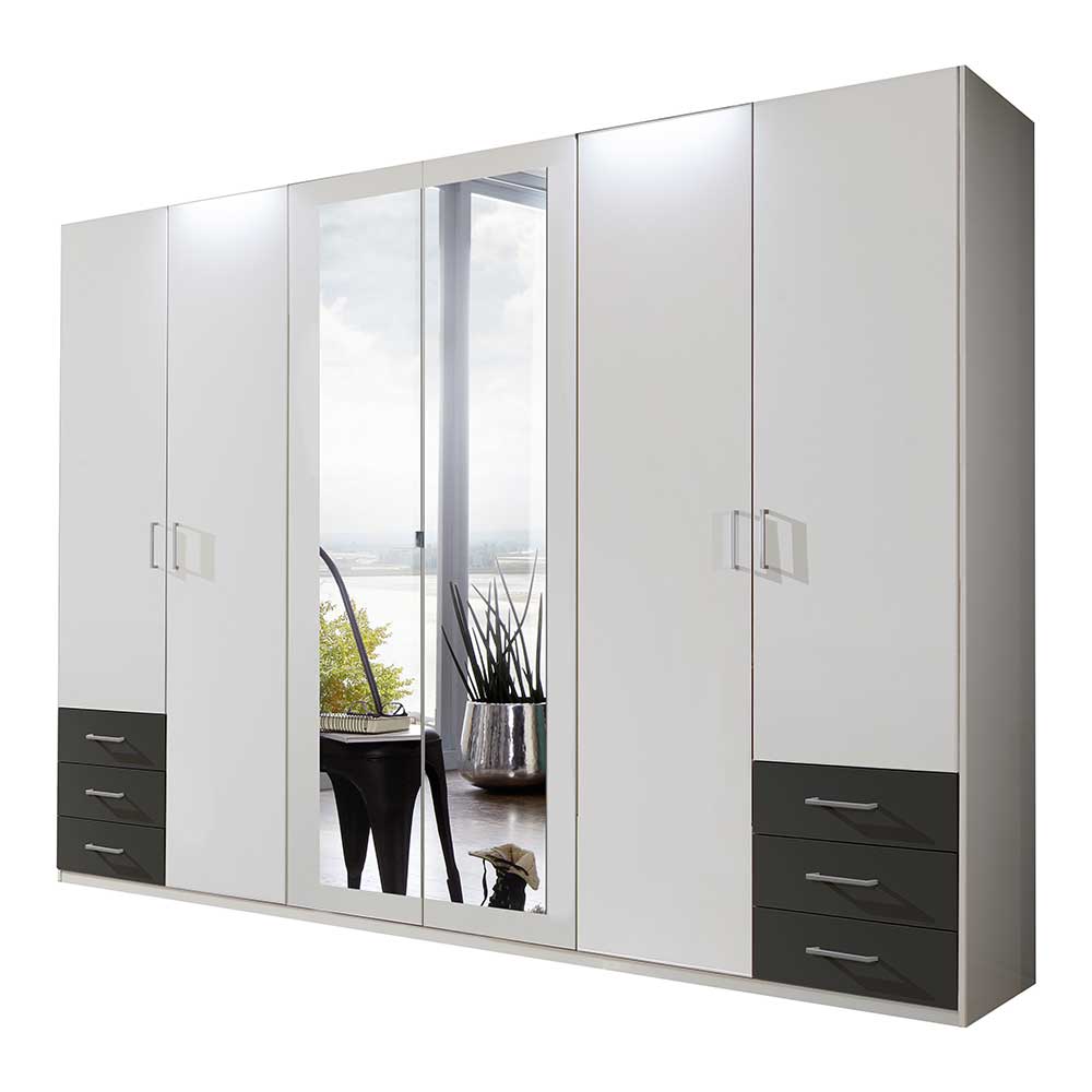 Schlafzimmer Kleiderschrank in Weiß & Dunkelgrau - Shakti