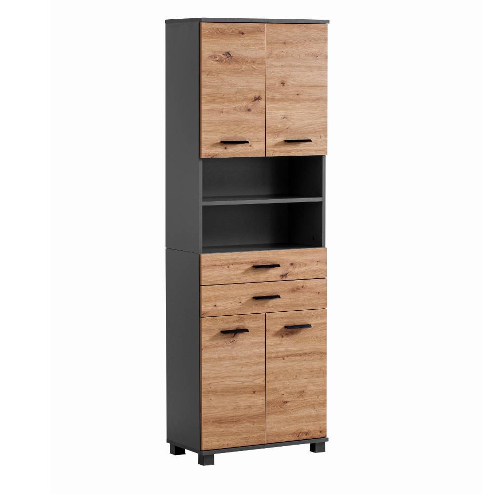 Bad Hochschrank in Wildeiche Optik und Anthrazit - Plicardo