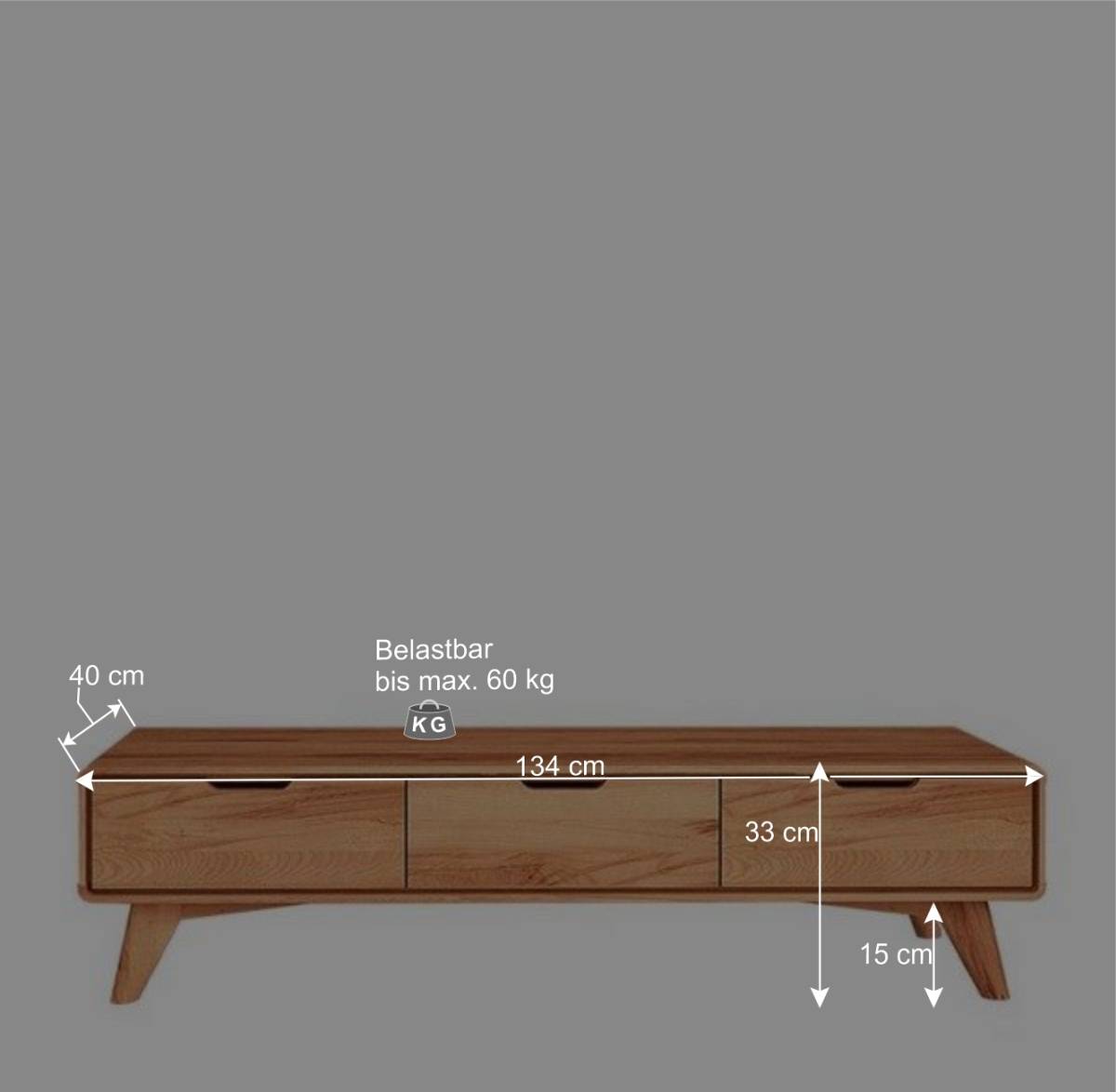 Naturholz TV Element mit 3 Schubladen - Junola