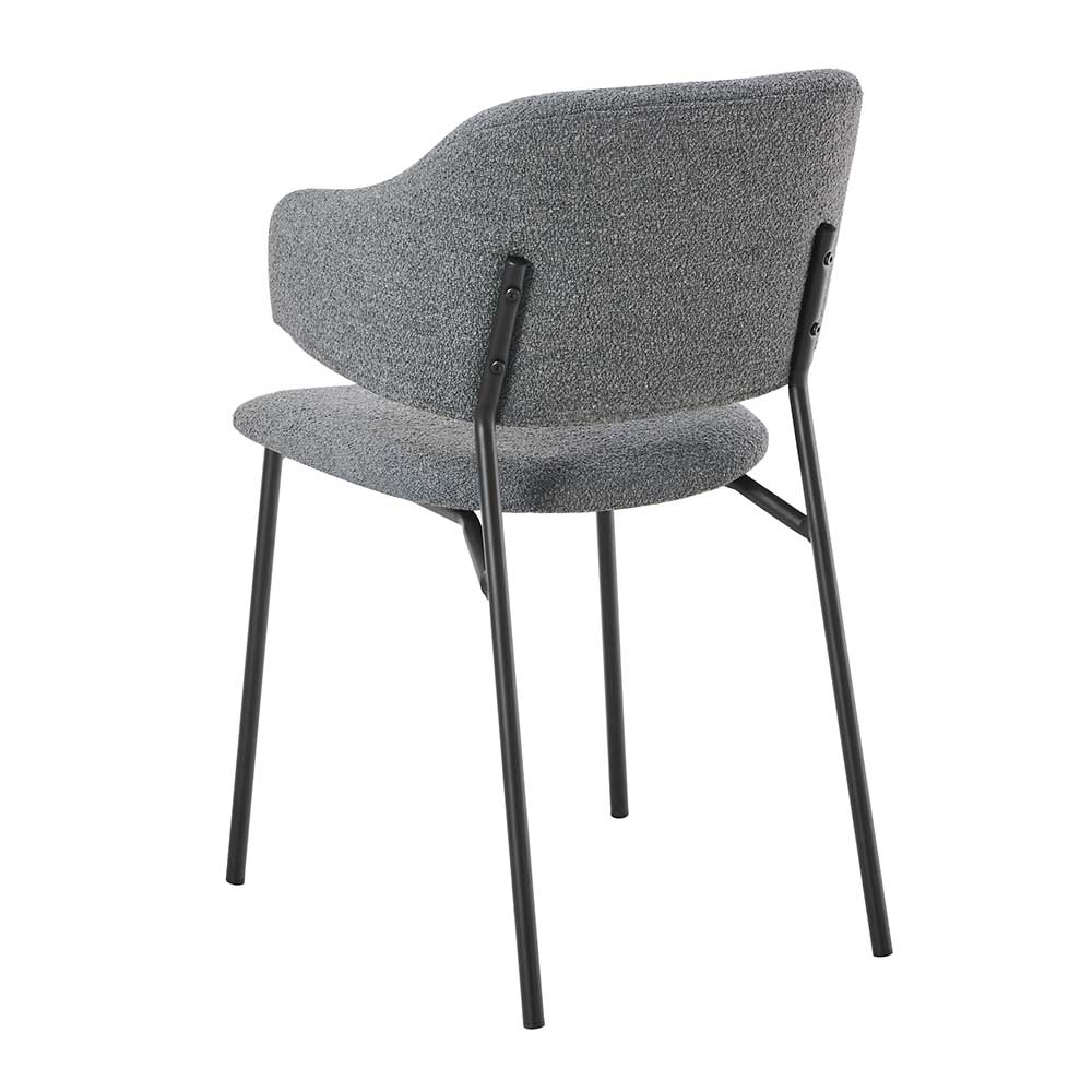 Moderner Esszimmerstuhl in Dunkelgrau Boucle mit eleganter Rückenlehne und schwarzen Beinen – Ciribati