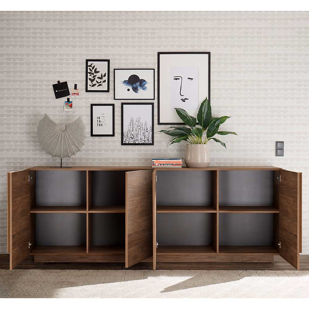 Sideboard in Natur Holzoptik mit offenen Türen und viel Stauraum durch Regalböden – Basento