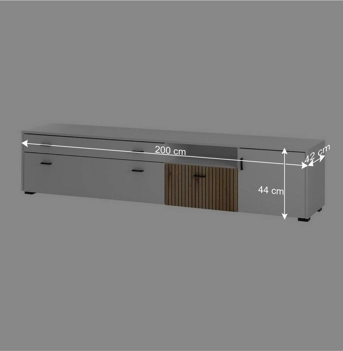 TV Lowboard in Mattweiß mit Wildeiche - Nenaloro