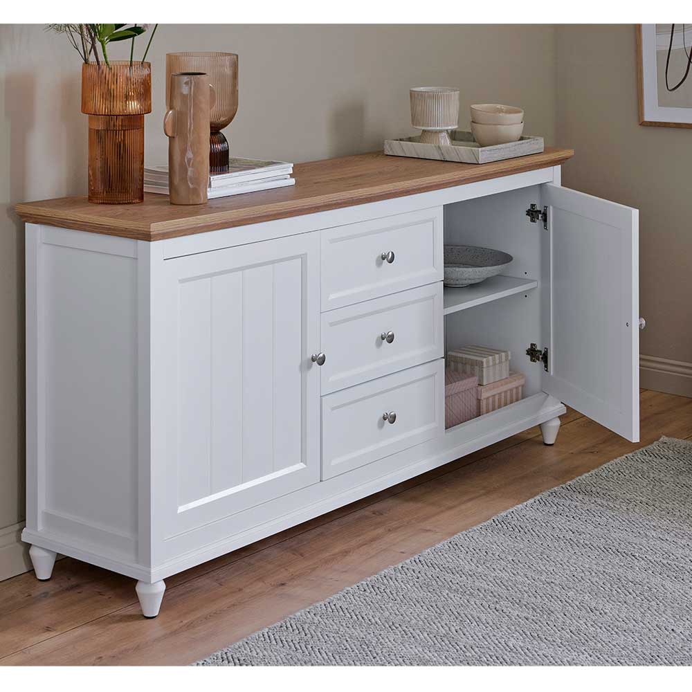 Landhaus Sideboard in Weiß und Eiche - Smaly