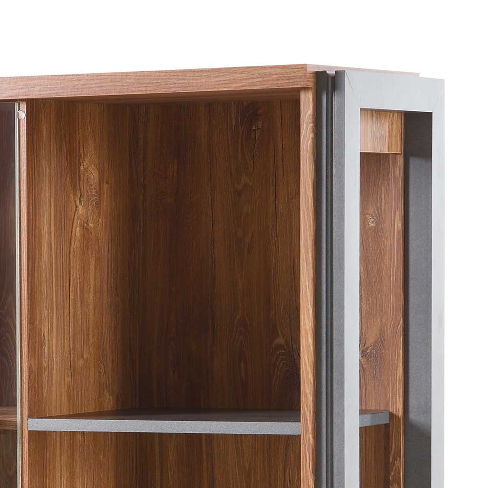 Highboard Regal mit offenen Fächern in Eiche dunkel und stabilem schwarzem Metallrahmen – Rompira