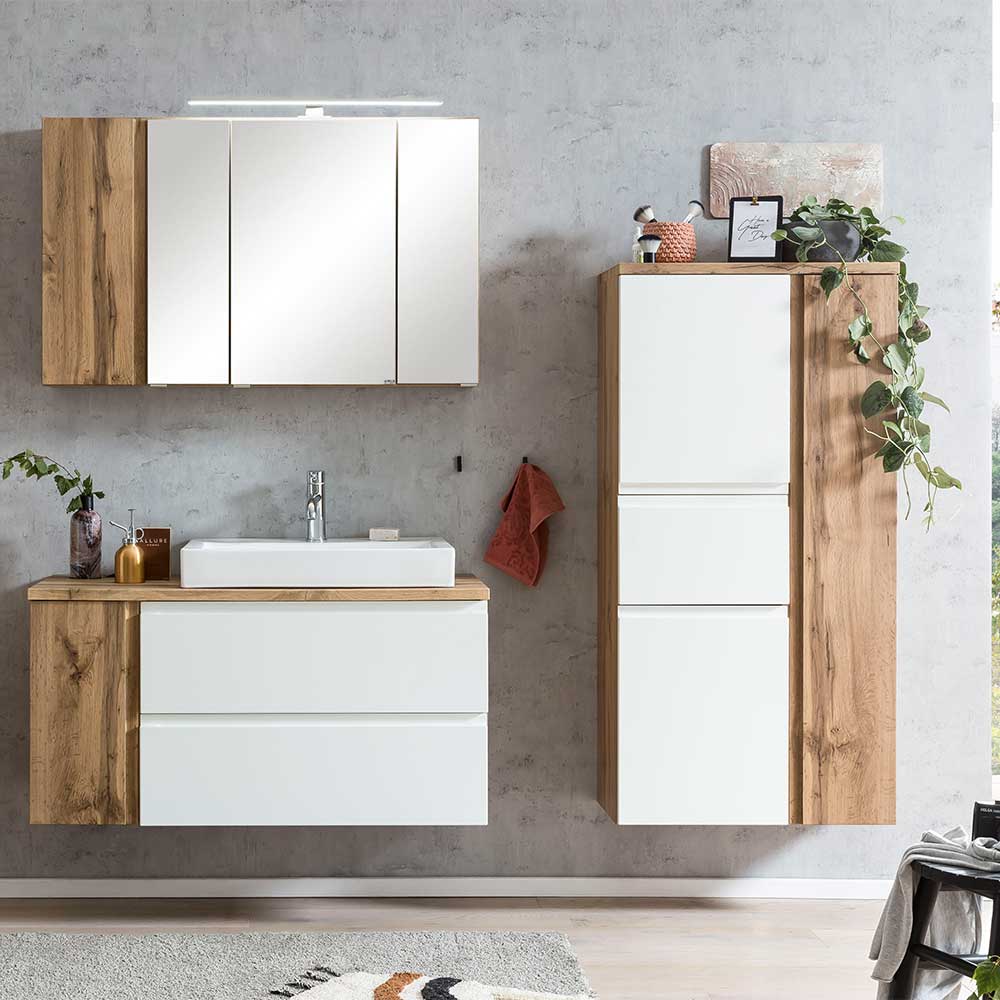 Midi Badezimmerschrank in Weiß & Wildeiche - Eight