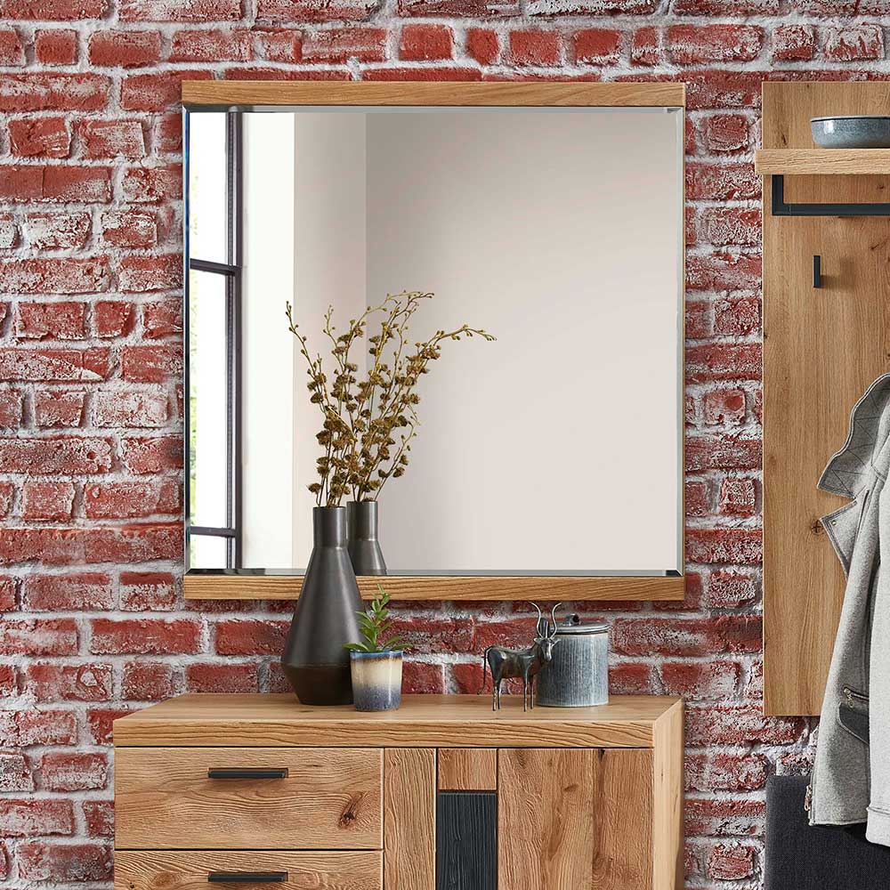 Großer Wandspiegel mit Holzrahmen und Facettenschliff ideal für Garderobe oder Flur – Elprisca