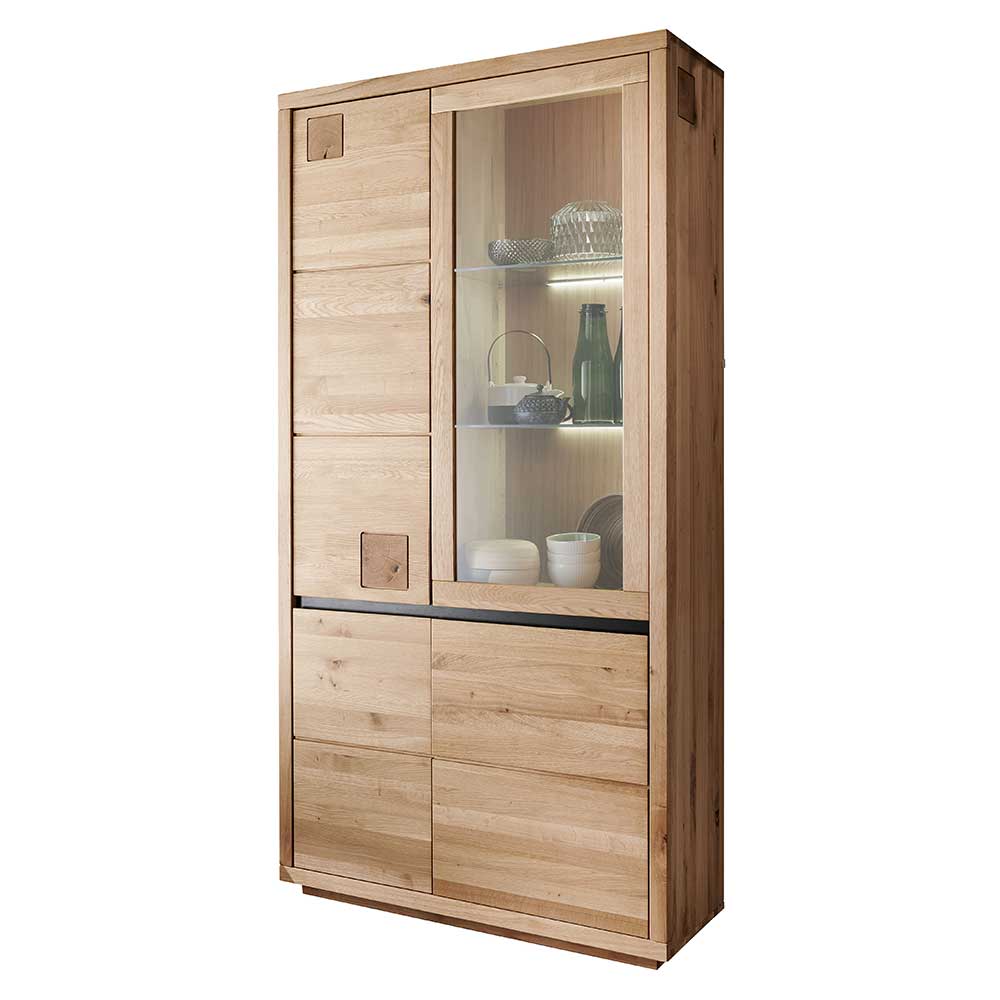 103x205x40 Vitrinenschrank aus Wildeiche Massivholz - Embleys
