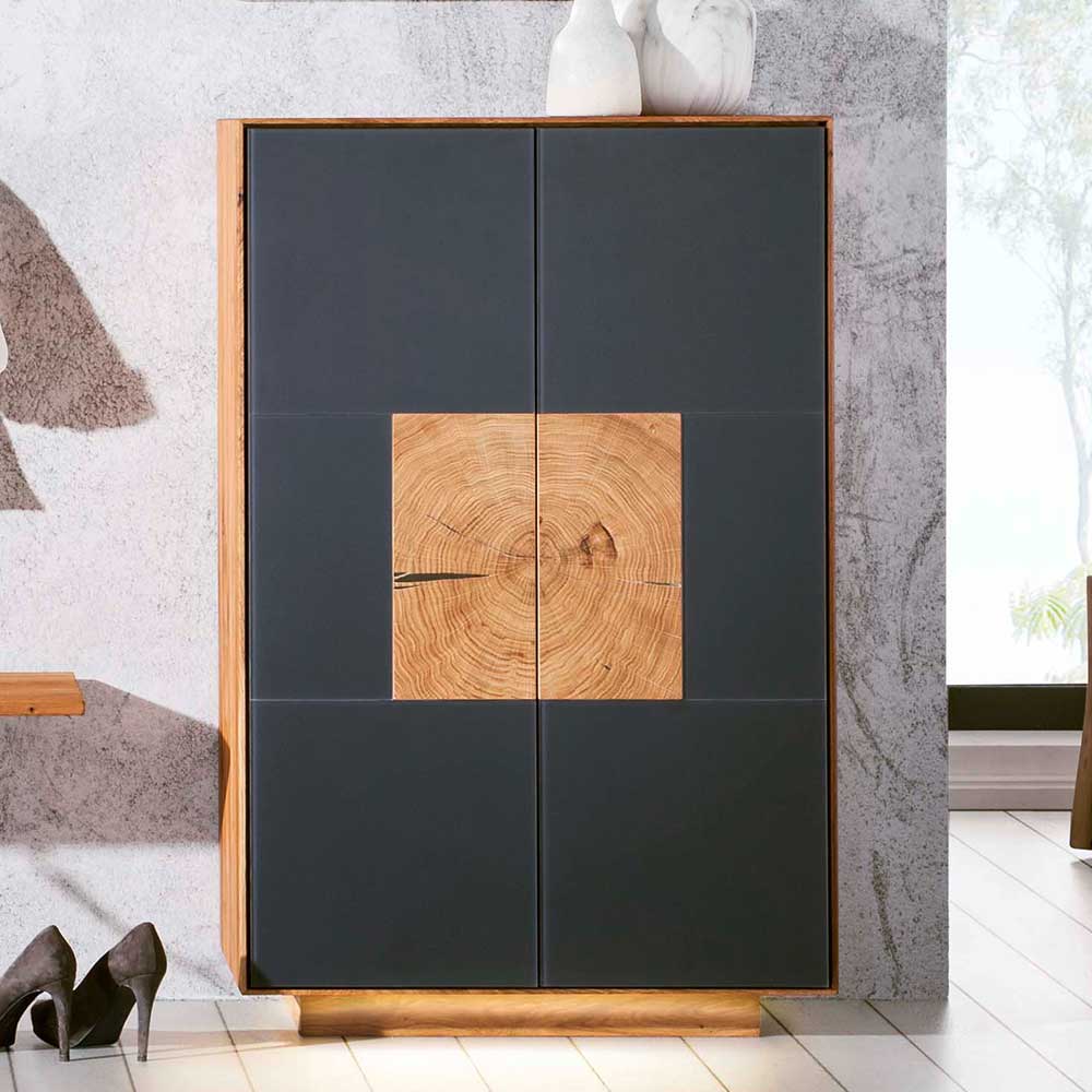 Elegante Kommode in Wildeiche und Anthrazit mit Baumscheiben-Front für den Flur – Mandrey