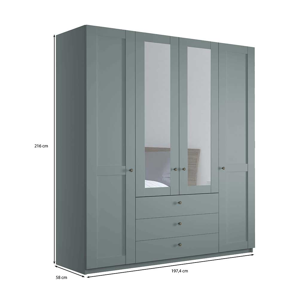 Graugrüner Kombi-Kleiderschrank 200 cm breit - Rajavo