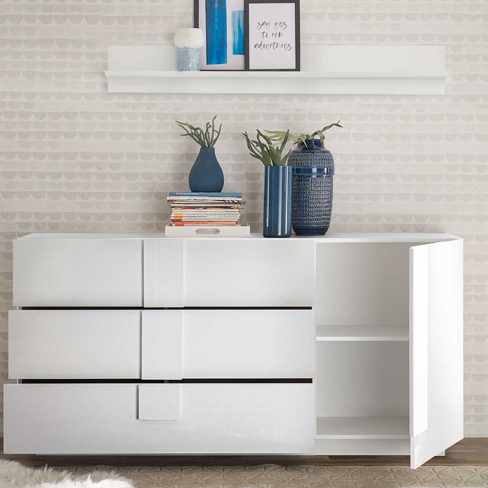 Weißes Hochglanz Sideboard mit Tür - Kerym