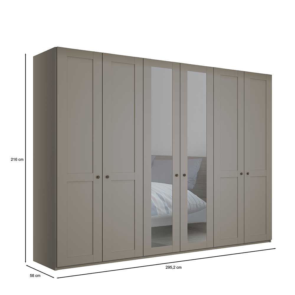 6-türiger Schlafzimmer Kleiderschrank in Hellgrau - Ridonna