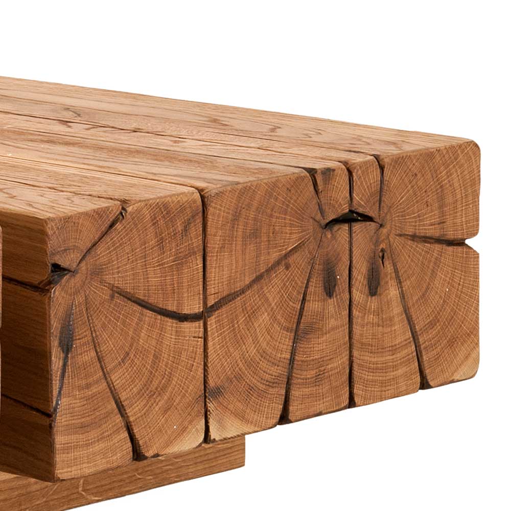 Rustikaler Balken Couchtisch aus Eiche - Vrona