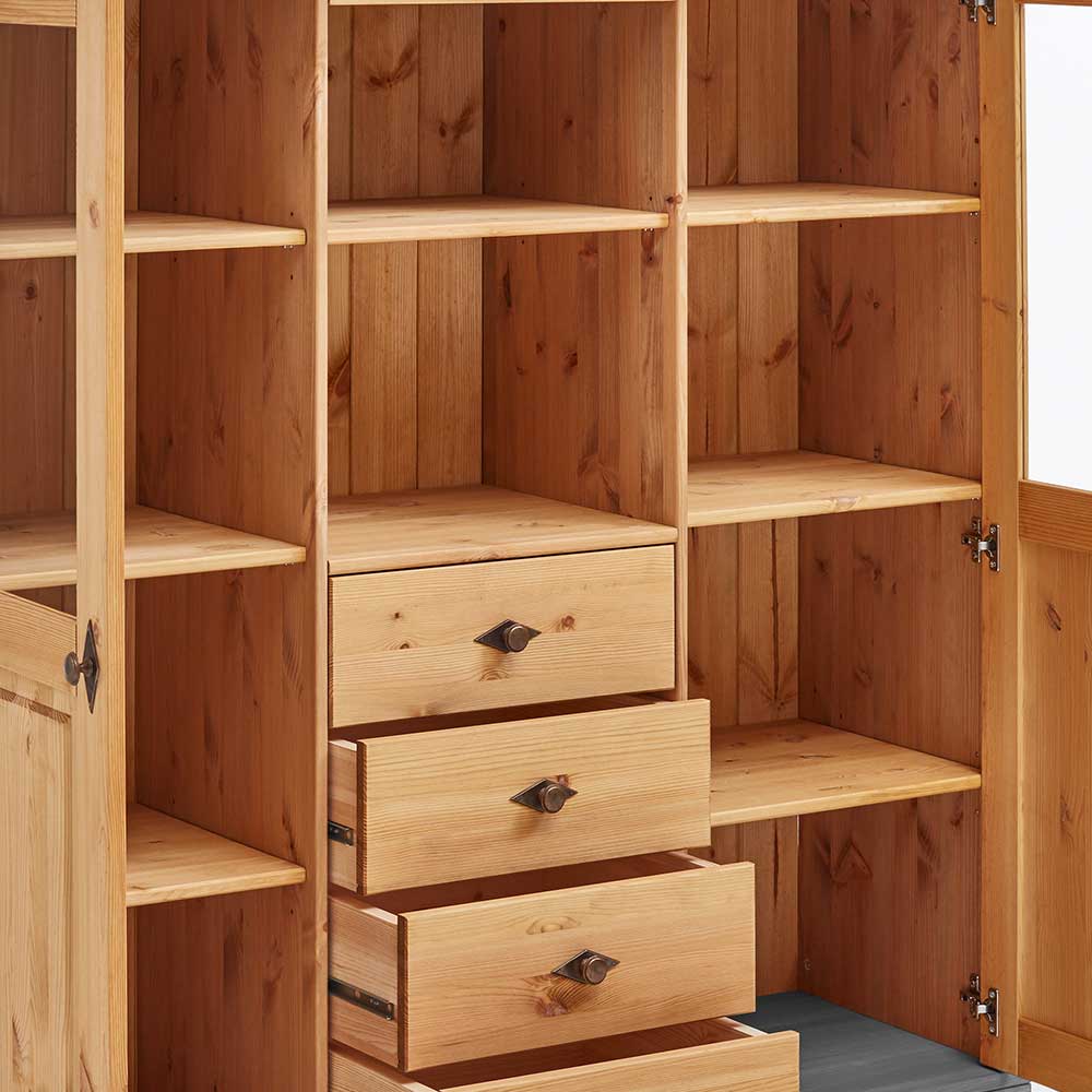 Landhaus Highboard mit Glas aus Kiefer - Eshelas