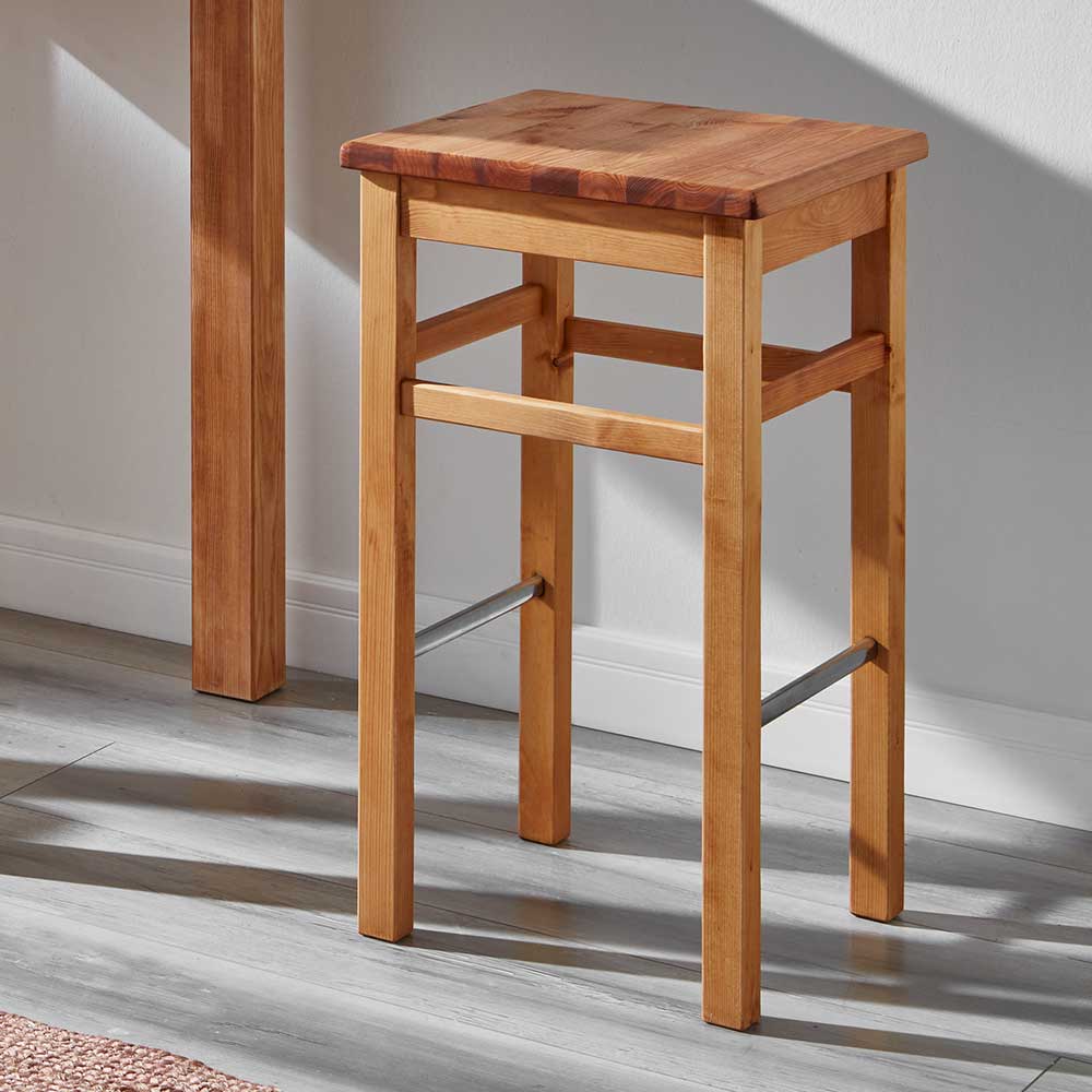 Kiefernholz Barhocker in Laugenfarbig - Ribardo