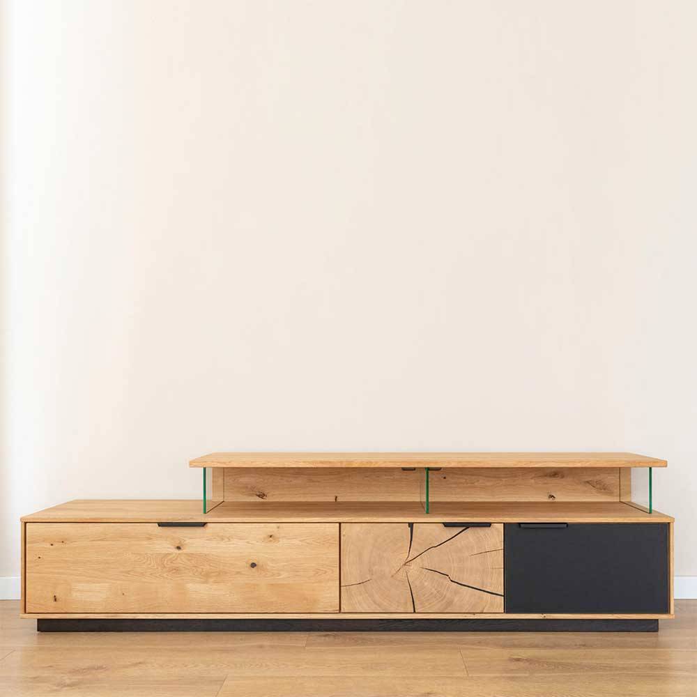 Design TV-Lowboard aus Eiche mit Glas - Masicuri