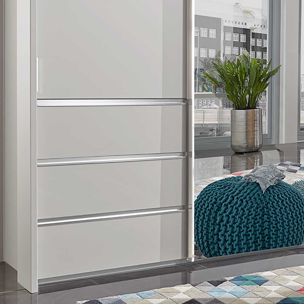 250cm Kleiderschrank in Weiß Glas & Spiegel - Kitts