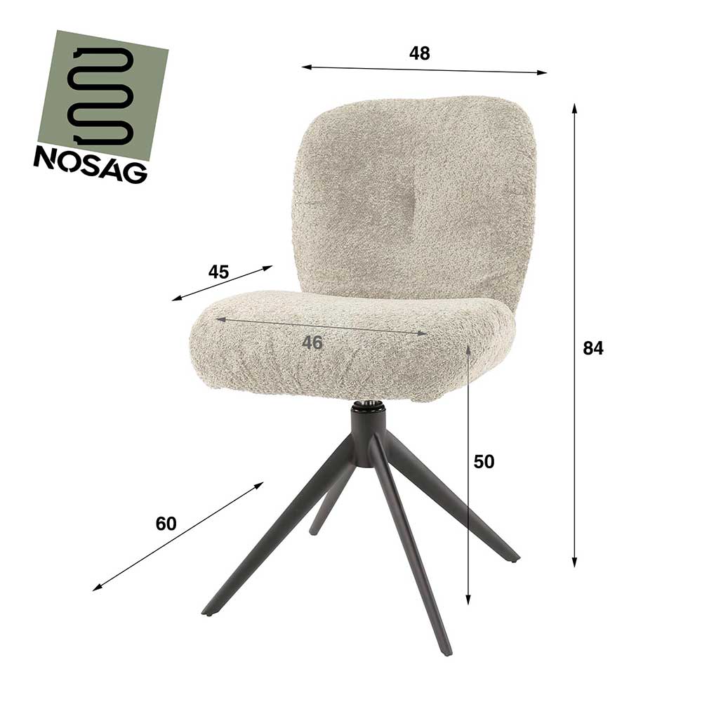 Drehbarer Polsterstuhl in Beige Boucle mit Maßen und Abmessungen für die Küche – Zoronga