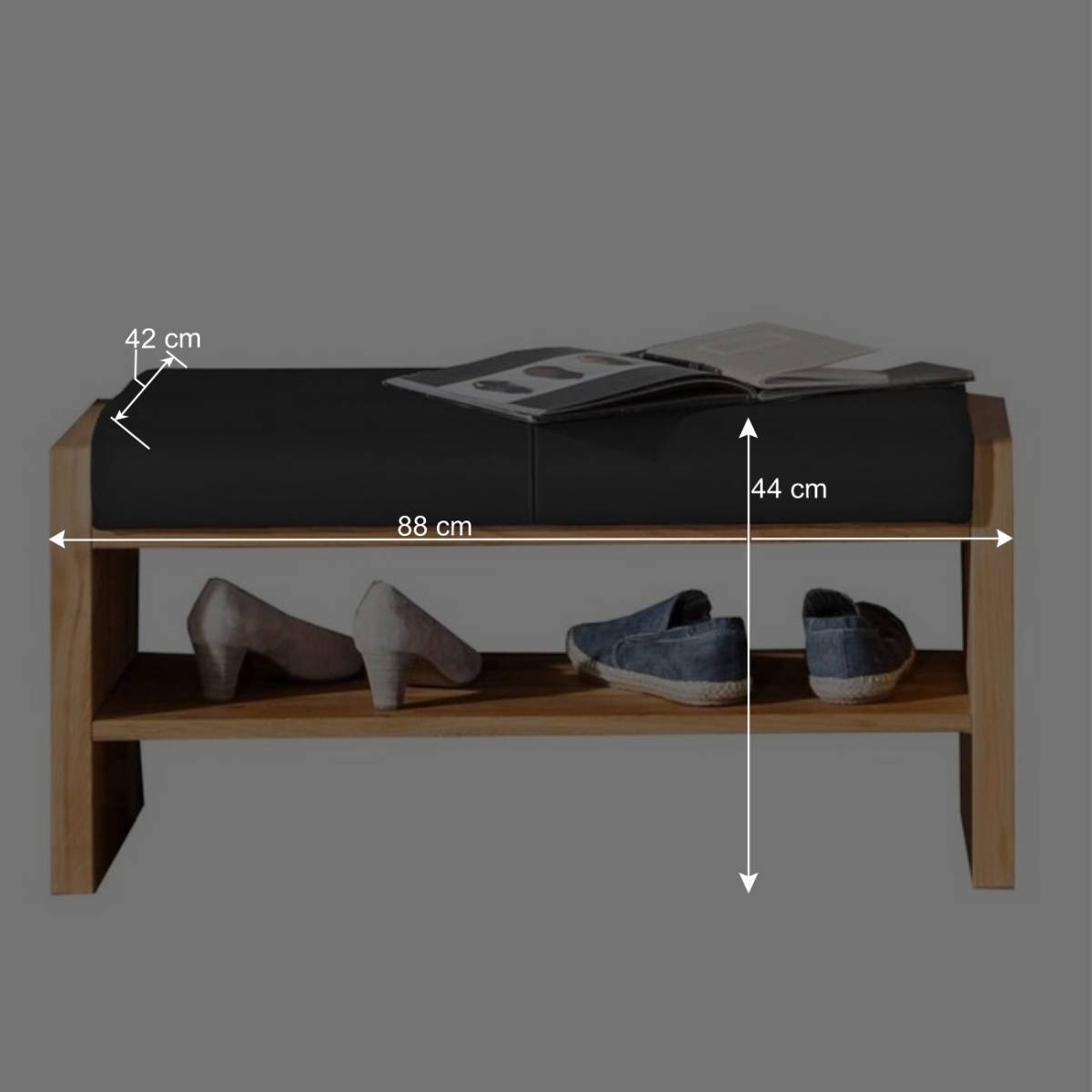 Wildeiche Schuhbank mit Leder Polsterung - Mandrey