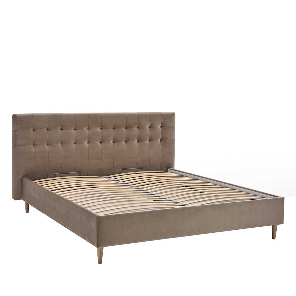 Samtbett in Taupe mit Bettkasten - Flight