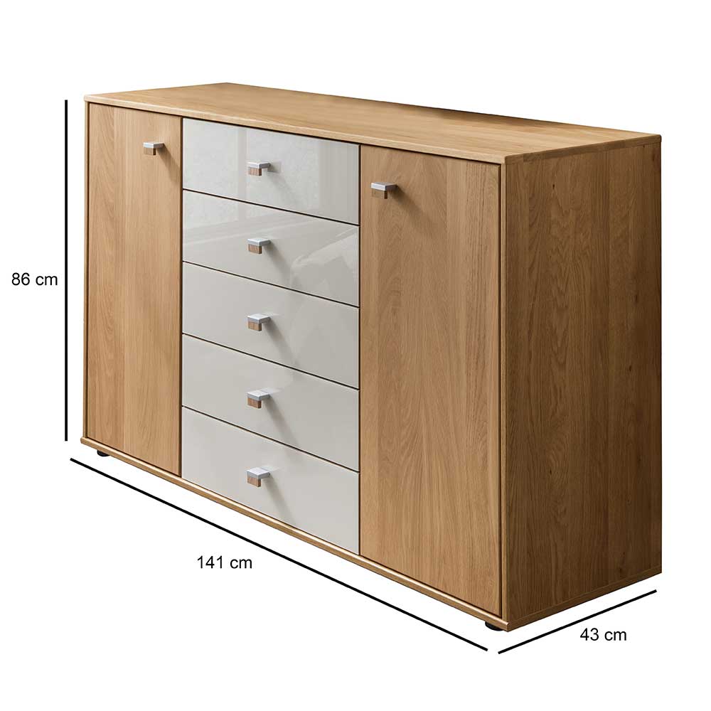 Schlafzimmer Kommode in Eichefarben & Beige - Emdsiva