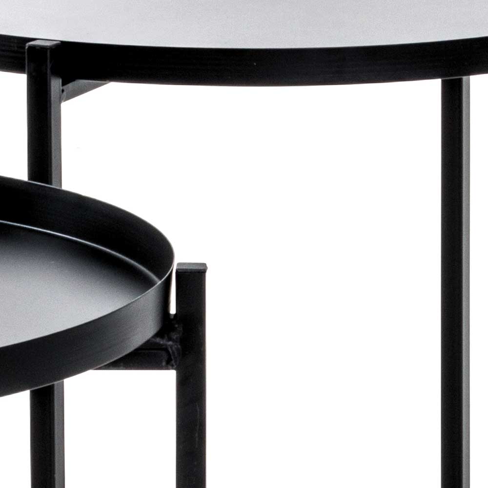 Zwei schwarze runde Beistelltische aus Metall im gestaffelten Design – Vicky