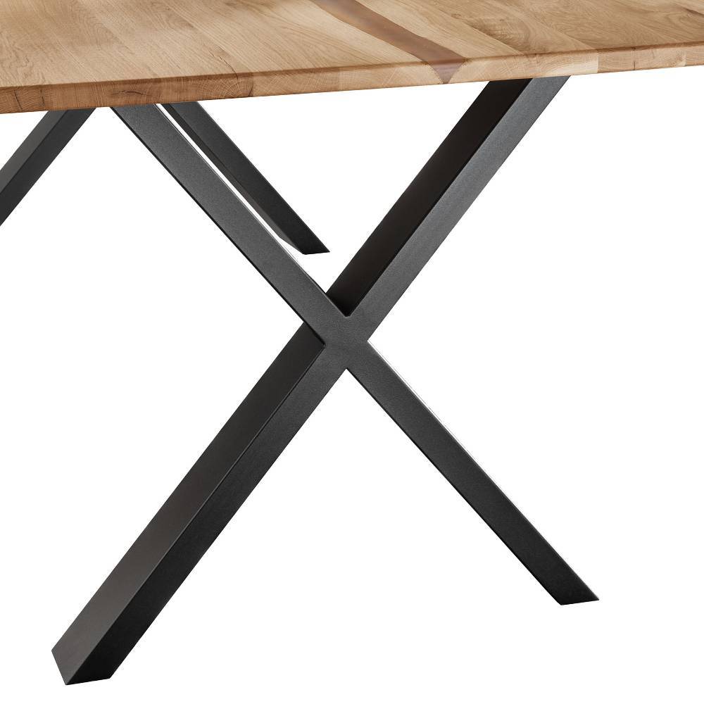 Wildeiche Naturkanten-Tisch mit X-Füßen - Lum