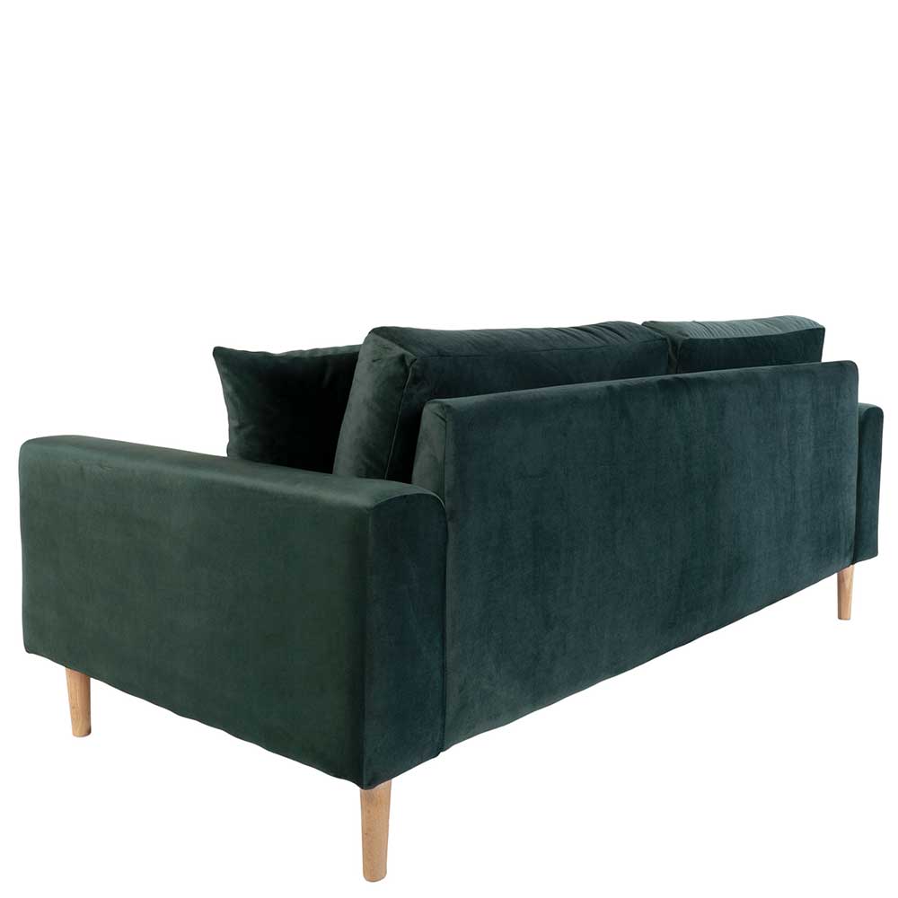 Rückansicht der dunkelgrünen Samt Couch für das Wohnzimmer mit eleganter Linienführung – Secilia