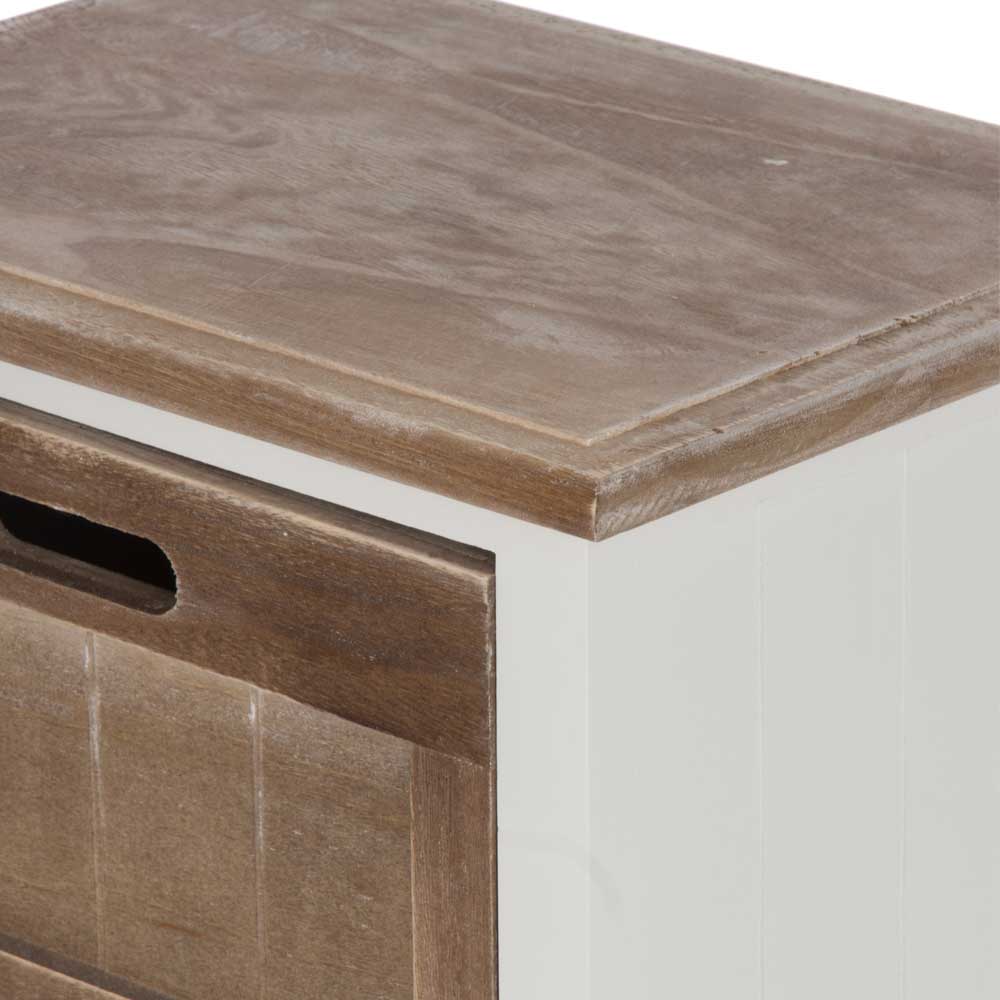 Shabby Nachtkommode Benet in Weiß Holz