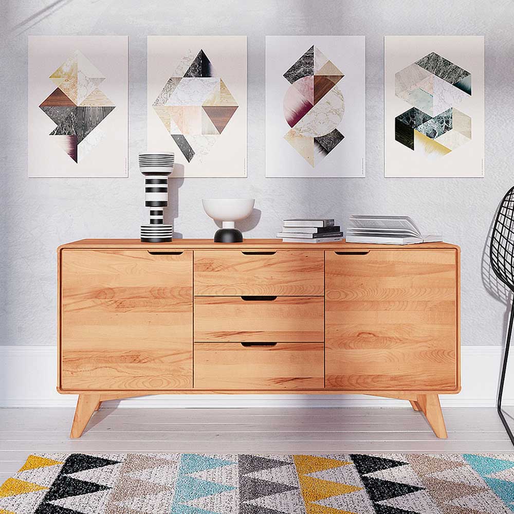 Massivholz Sideboard mit praktischen Schubladen und Türen für Flur oder Esszimmer – Junola