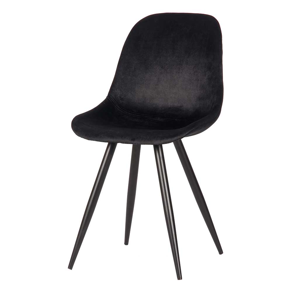 Moderner Skandi Esszimmerstuhl im 2er Set in Schwarz, Samtbezug und konische Metallbeine – Chiano