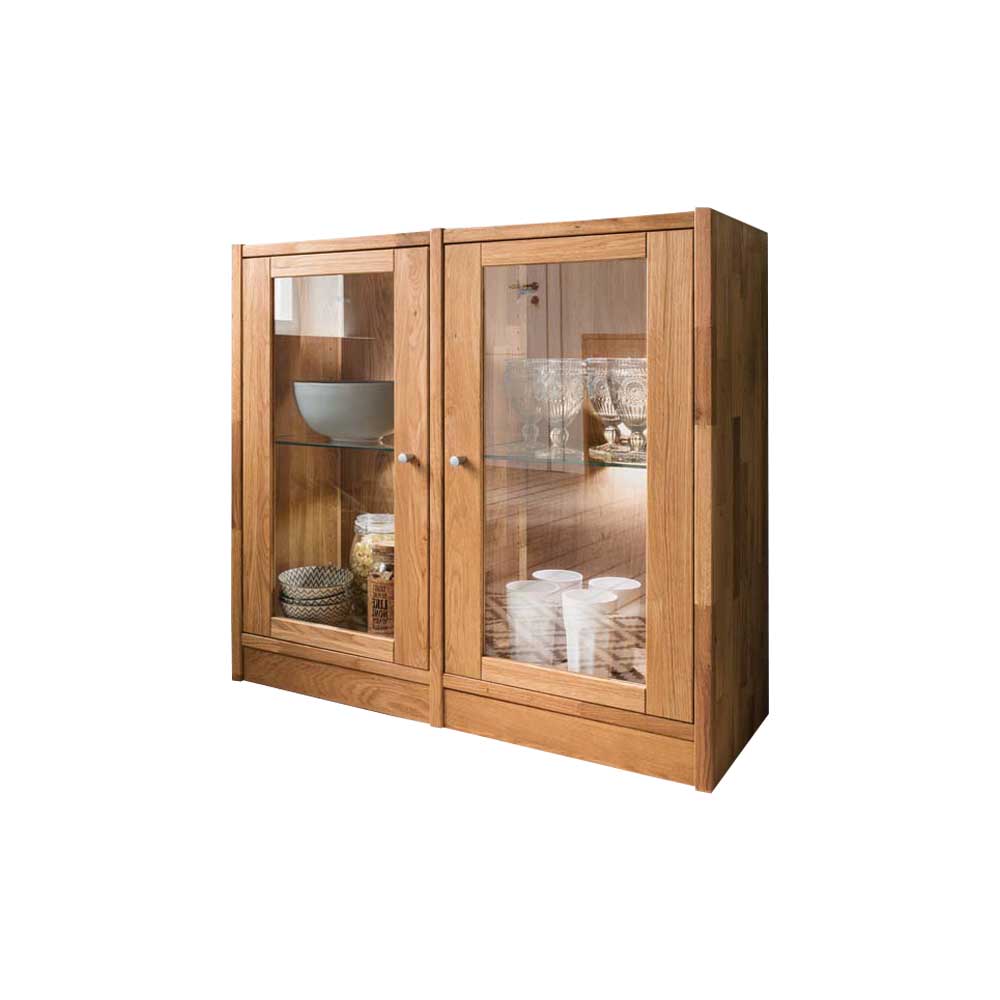 Massivholz Vitrine Levronia mit LED Beleuchtung