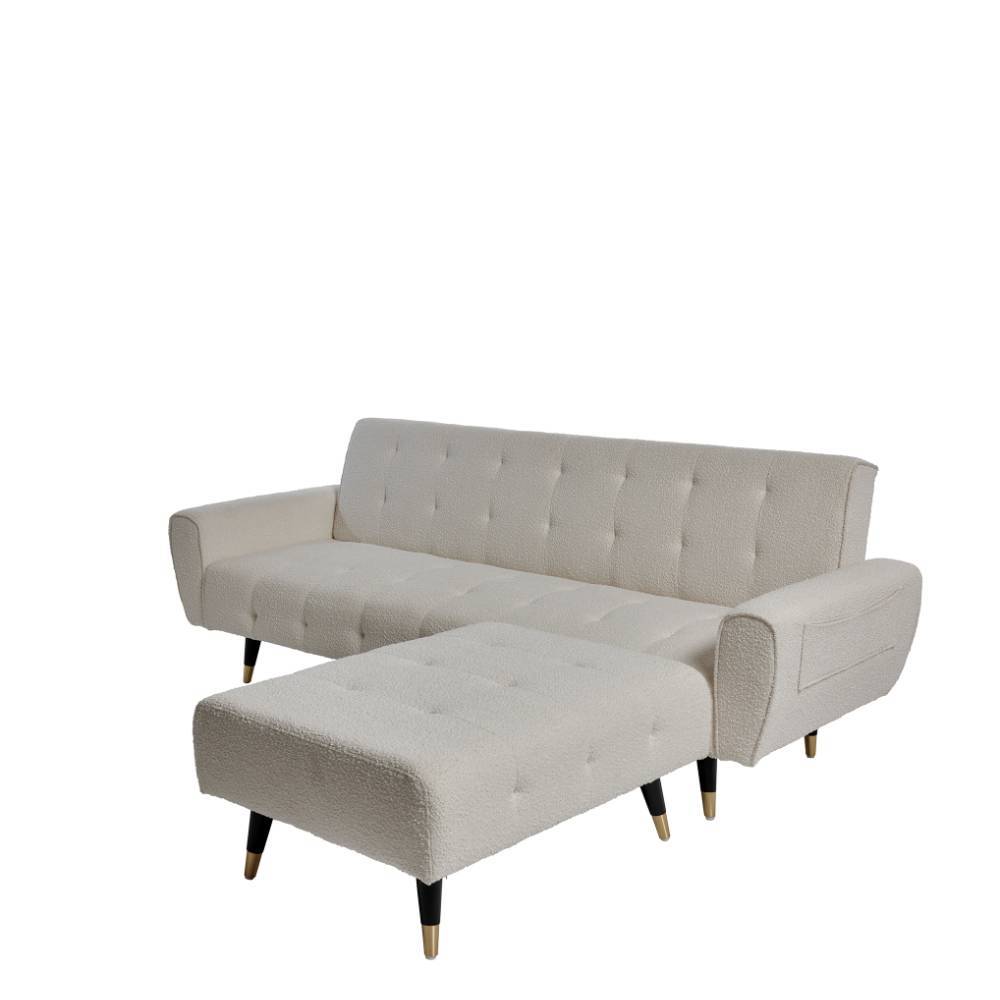 Couch und Hocker Set in Offwhite - Omegon (zweiteilig)