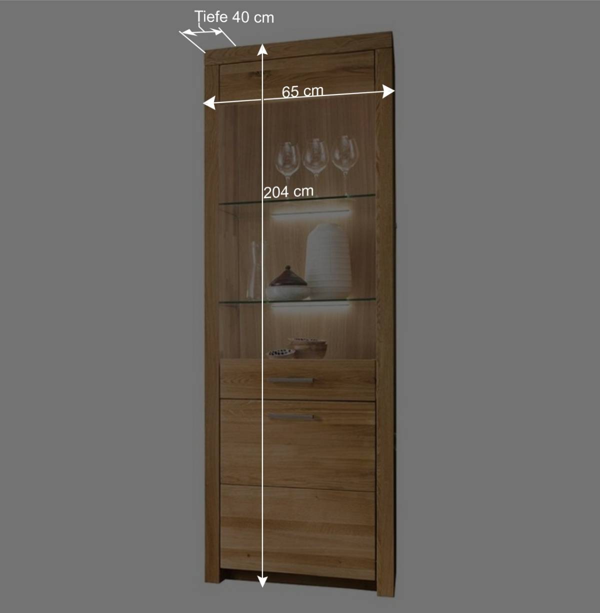 Massive Holzvitrine aus geölter Wildeiche - Loitons