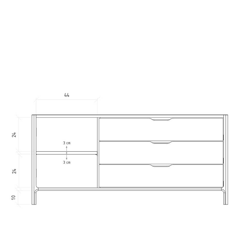 Wildeiche Sideboard mit drei Schubladen und Tür - Laida