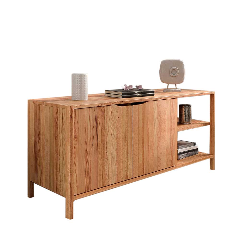 Massives Sideboard aus Naturholz mit Türen und offenen Ablagefächern – Lana