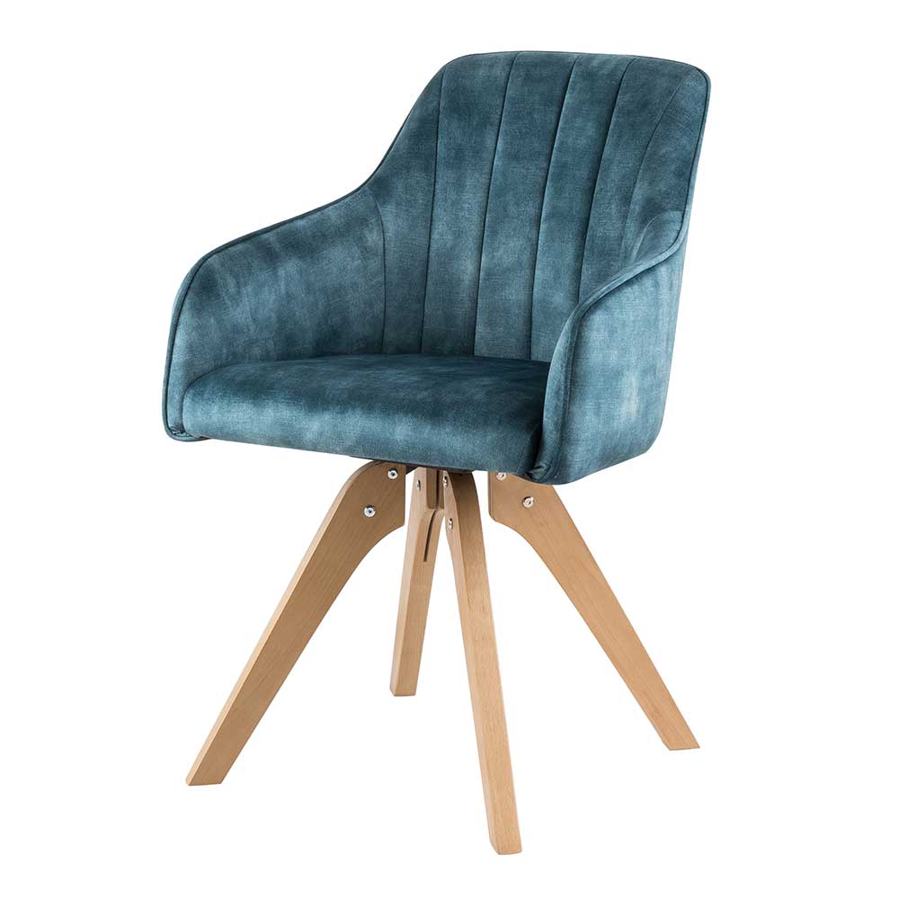 Velours Tischsessel in Blau Petrol - Vitalrov (2er Set)